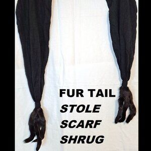 VINTAGE STOLE SCARF ~ SOFT WRAP AUTHENTIC FUR TAILS ~ BLACK MINK FUR & COTTON